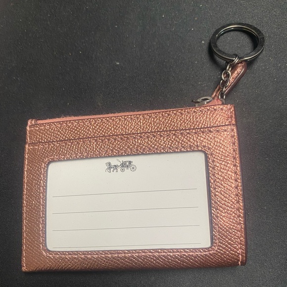 Coach Mini Skinny Id Case Rose Gold Key Chain Wallet Compact Coin Purse NWT - Picture 3 of 4